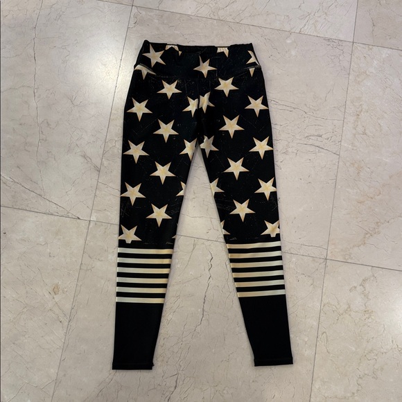 Pants - Shape Up Black Leggings with Star and Stripe Design